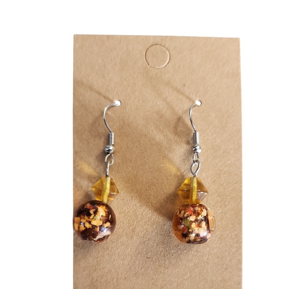 Handcrafted Amber and‎ Brown Dangle Earrings